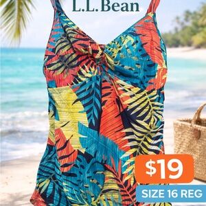 L.L. Bean Tropical Tankini Top Size 16 Reg | Adjustable Straps | Swimwear